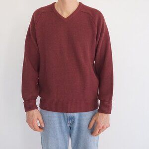 VTG Ingo Burgundy Ribbed 100%Wool Minimalist Knit Sweater Made In Canada Large